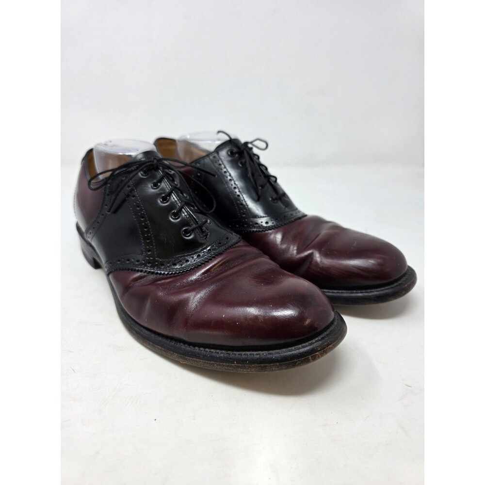 Hanover Shell Cordovan Mens Saddle Shoes 12 D/B Burgundy/Black Leather USA